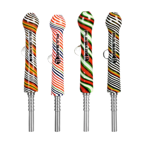 Pulsar Rainbow Twist Dab Straws with Titanium Tips, Assorted Colors, Front View