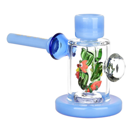 Pulsar Reef-er Madness Bubbler in Clear & Blue with Intricate Seaweed Design - Front View