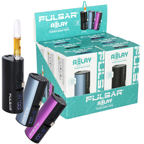 Pulsar Relay 5000mAh 510 power bank vape battery, a battery and phone charger in one compact device for oil carts