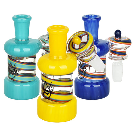 Pulsar Resonant Reality Ash Catchers in blue, yellow, and teal with 90-degree angle and borosilicate glass