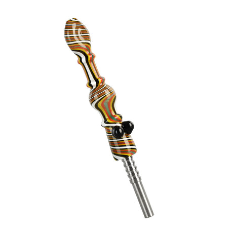 Pulsar Retro Stripes Glass Dab Straw with Quartz Tip - Angled View