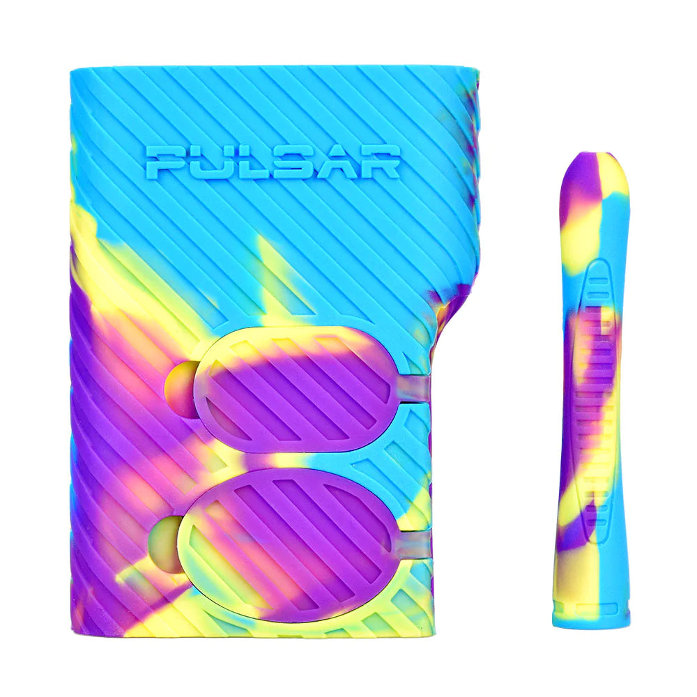 Pulsar RIP Series Ringer Silicone Dugout Kit with Chillum, vibrant tie-dye design, front view.