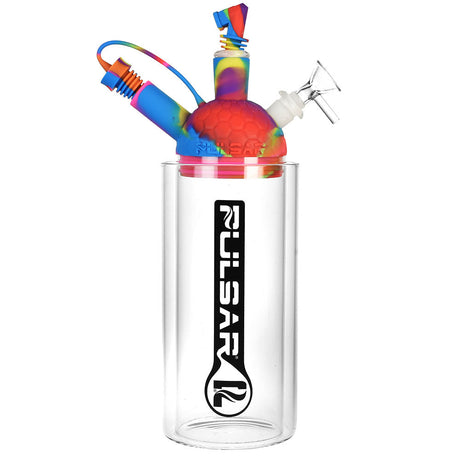 Pulsar RIP Series Silicone Gravity Water Pipe, 11", 14mm F, Tie Dye variant, front view on white background