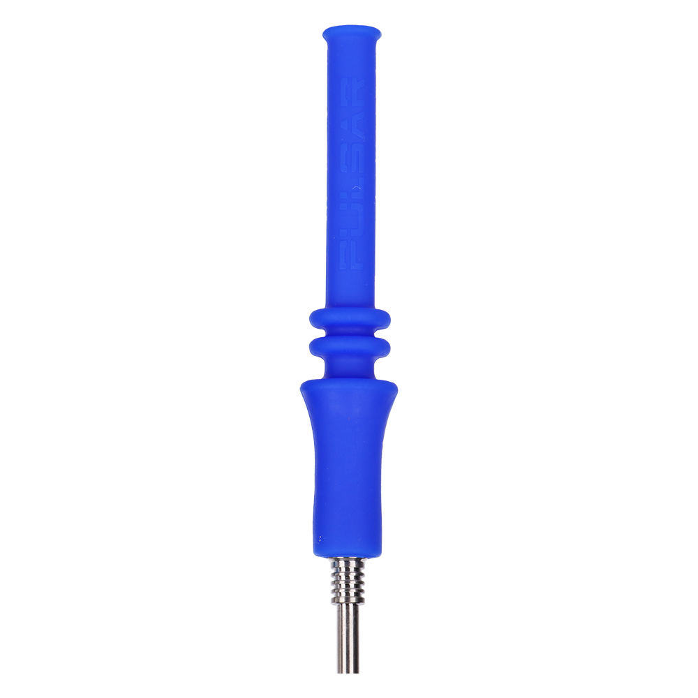 Platinum-cured blue silicone straw from Pulsar for concentrates, 6.25 inches, with a titanium dab tip