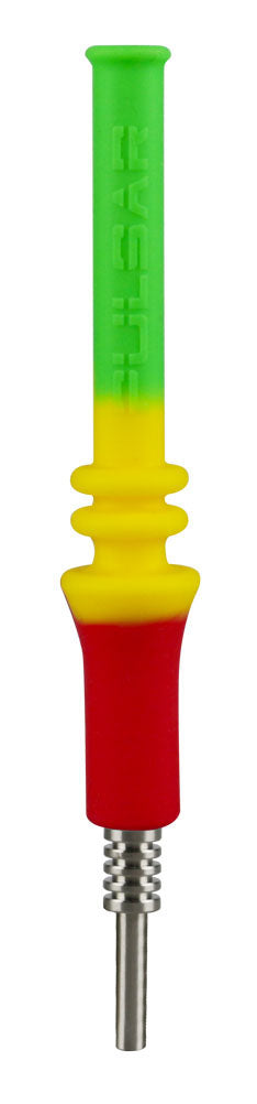 Pulsar RIP Silicone Vapor Straw in Rasta colors with Titanium Tip, front view on white background