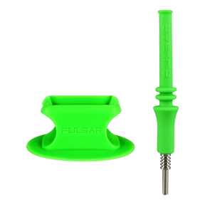 Pulsar RIP Green Silicone Vapor Straw with Titanium Tip and Stand, Angled View