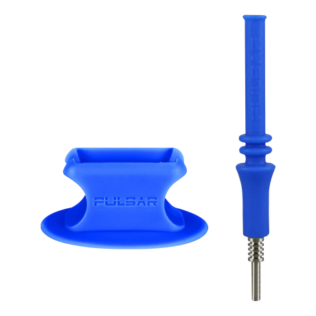 Pulsar RIP Silicone Vapor Straw with Stand in Blue, 6.25" with Titanium Tip, Side View