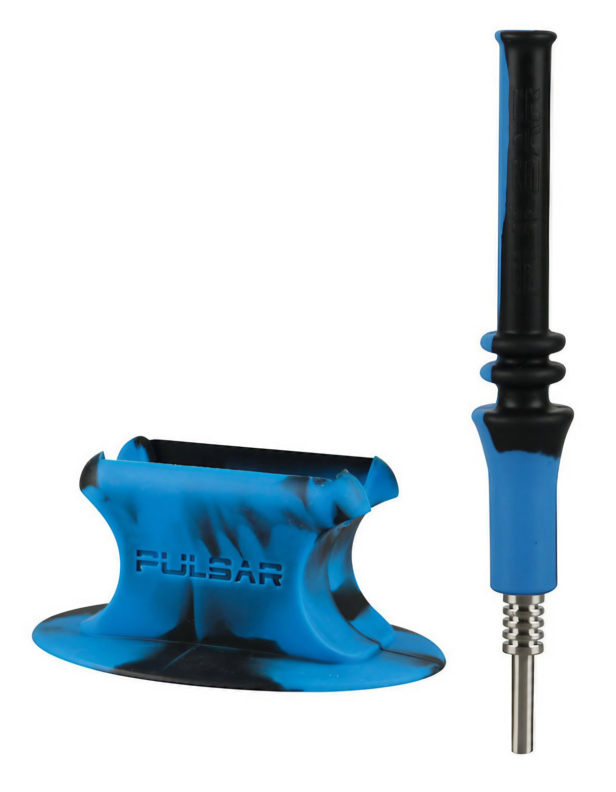 Pulsar RIP Vapor Straw with Stand in Blue/Black Swirl, Silicone and Titanium for Concentrates