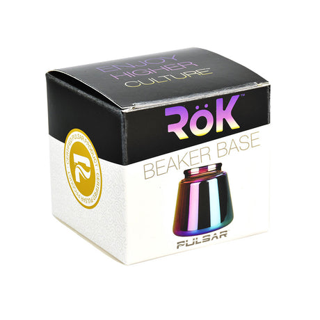 Pulsar RöK Beaker Base Jar in Full Spectrum Rainbow colors, packaged in a branded box