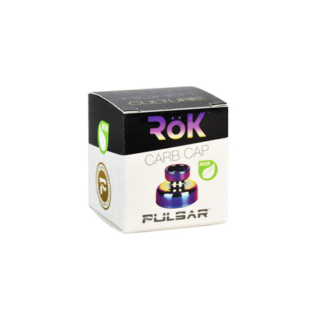 Pulsar RöK Full Spectrum Flower Dry Herb Carb Cap in box, showcasing rainbow design