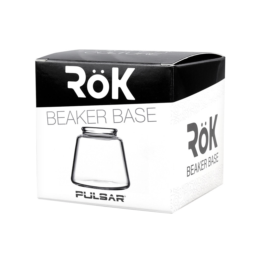 Pulsar RöK Glass Base Jar packaging, clear borosilicate glass, small size, front view