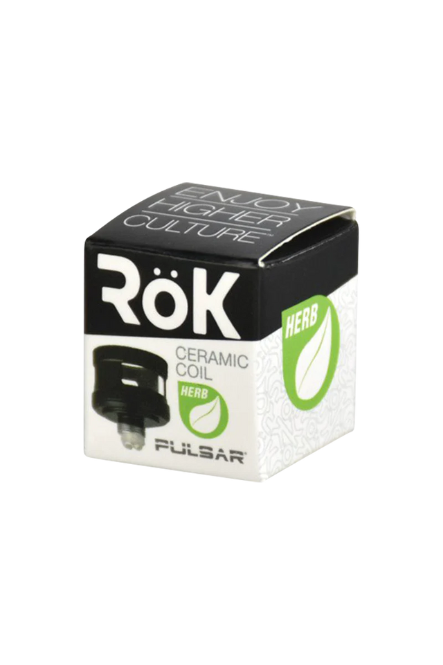 Pulsar RoK Replacement Ceramic Dry Herb Coils, 5 Pack, front box view with one coil visible