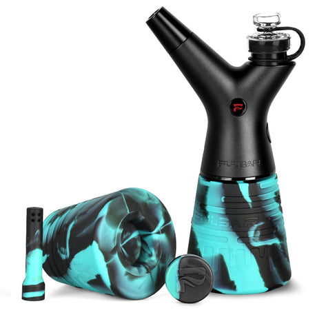 Pulsar RoK Silicone Travel Beaker in Black and Teal with Storage Puck and Tool, Front View