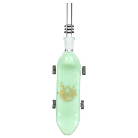 Pulsar Rolling Skateboard Dab Straw & Dish with Quartz Tip, Black Color, Front View