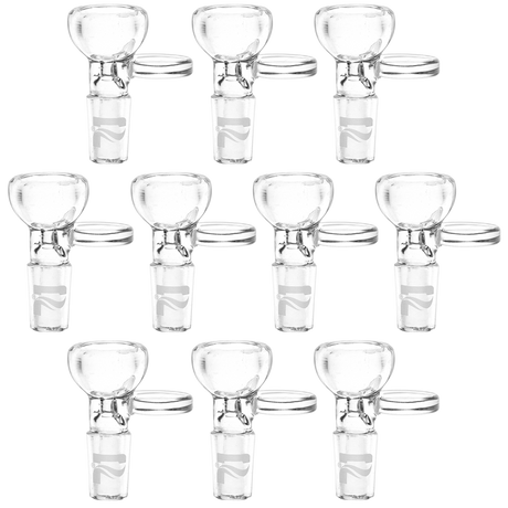 Pulsar Rounded Bowl 14mm male herb slide 10 pack in clear borosilicate glass with a tab handle