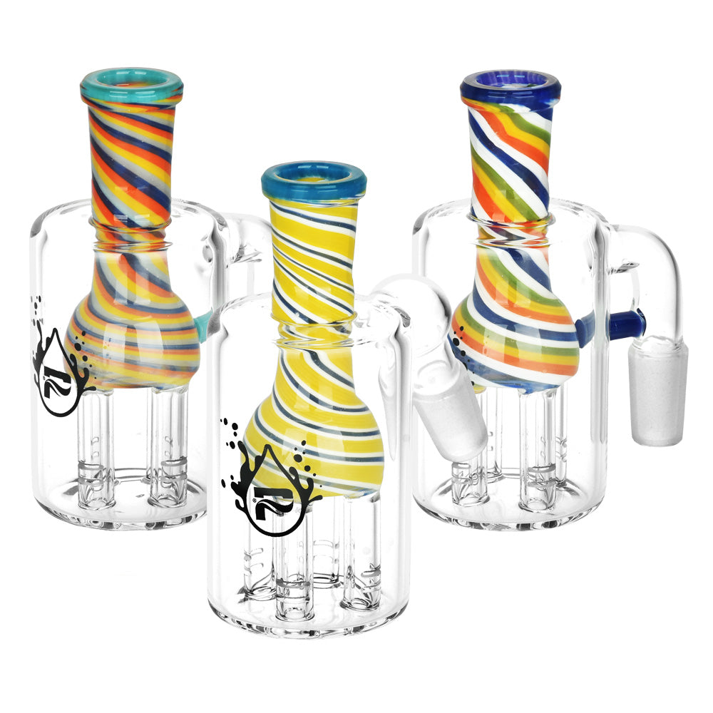 Pulsar Serene Pillars Ash Catcher, 14mm, with tree percolator and colorful swirl design, front view