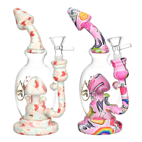 Pulsar Shroom Celebration Water Pipe, 8" with 14mm Female Joint, Clear and Colorful Glass