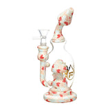 Pulsar Shroom Celebration Glass Water Pipe, 8" with 14mm Female Joint, Mushroom Design, Front View