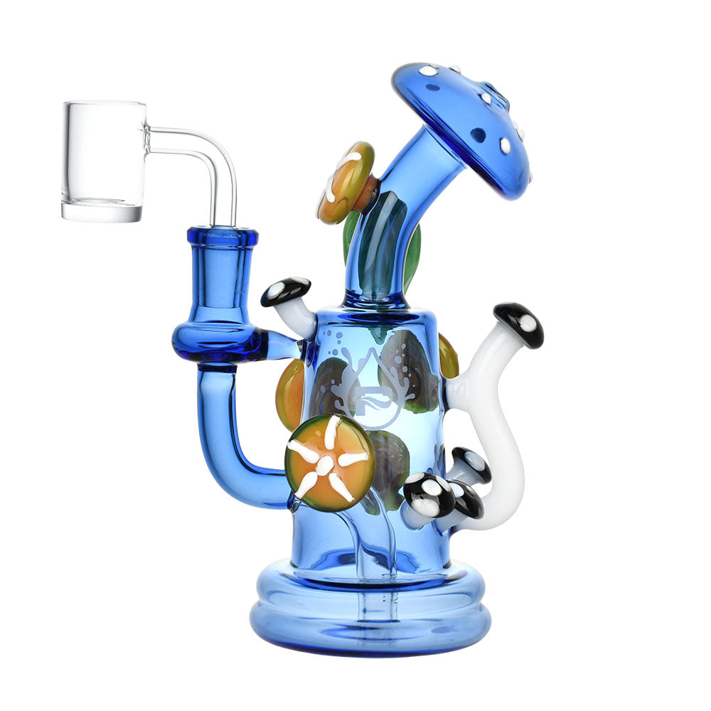 Pulsar Shroom Crazy Dab Rig, 6.75" tall, with 14mm female joint and mushroom accents, front view