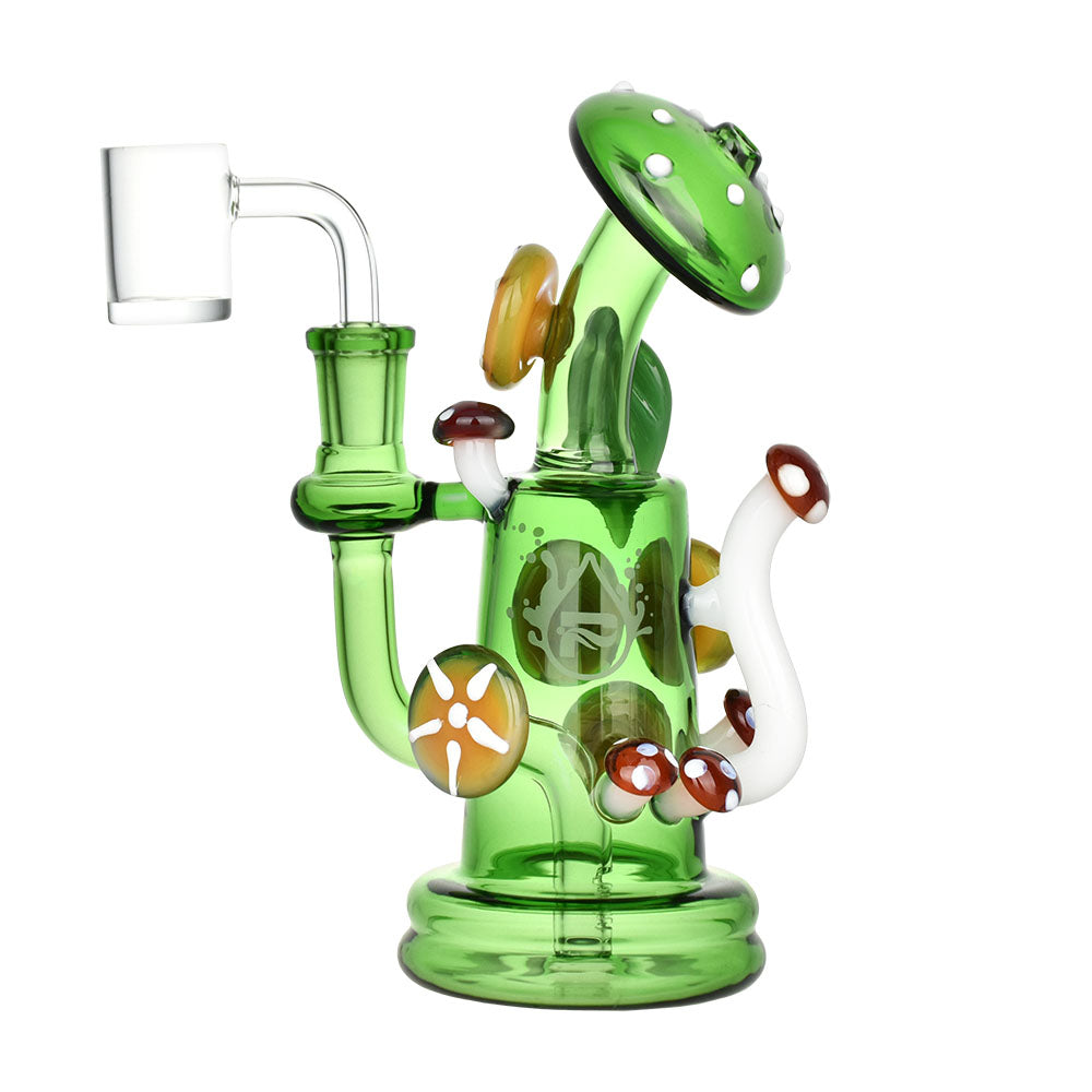 Pulsar Shroom Crazy Dab Rig, 6.75" tall, with intricate mushroom design and 14mm female joint