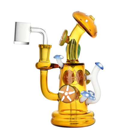 Pulsar Shroom Crazy Dab Rig with Mushroom Motifs, 6.75" Tall, Side View on White Background