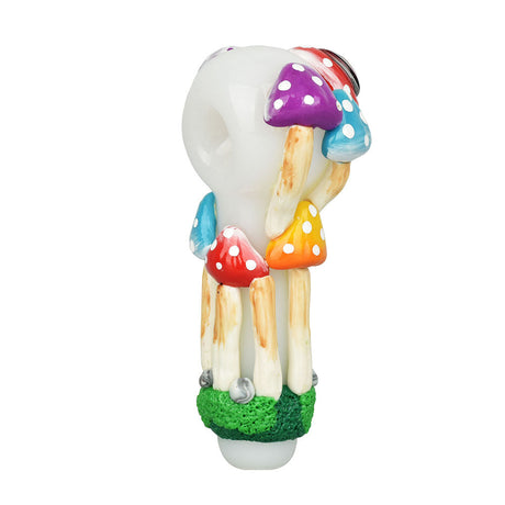 Pulsar Shroom Forest Spoon Pipe, Front View, Borosilicate Glass with Colorful Mushroom Design
