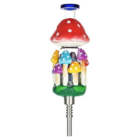 Pulsar Shroom Forest Vapor Vessel with Titanium Tip, featuring colorful mushroom design, front view