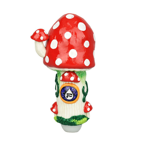 Pulsar Shroom House Spoon Pipe with vibrant mushroom design in borosilicate glass, front view