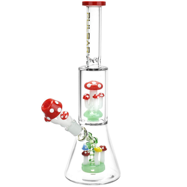 Pulsar Shroom Life Red Beaker Water Pipe, 11.75" Borosilicate Glass, Front View