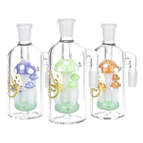 Pulsar Shroom Quintet Ash Catcher, 14mm, with colorful mushroom design, front and side views