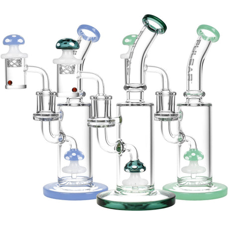 Pulsar Shroom Rig Set with Carb Cap, 8.5" high, 14mm female in assorted colors, angled side view