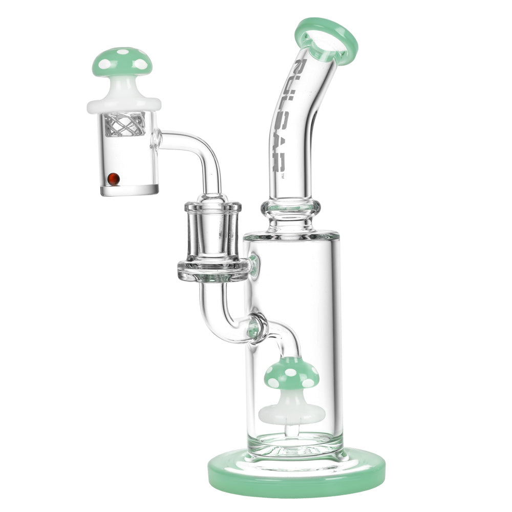 Pulsar Shroom Rig Set with Carb Cap, 8.5" tall, 14mm female joint, colors vary, angled side view