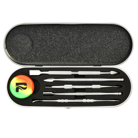 Pulsar Six Piece Dabber Tool Set in Hard Case, Silver Metal Tools with Silicone Container
