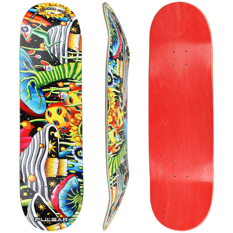 Pulsar SK8 Deck, 32.5" x 8.5", Garden Of Cosmic Delights design, front and side view
