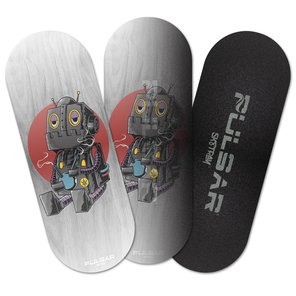Pulsar SK8Tray with DopeBot 3D design and magnetic lid, top and bottom view, ideal for rolling
