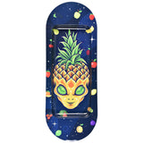 Pulsar SK8Tray Metal Rolling Tray with Pinealien design, 7.25"x19.75", cosmic fruit theme, top view