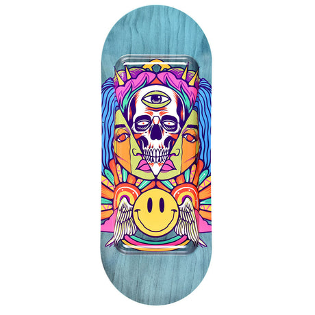 Pulsar SK8Tray Metal Rolling Tray - Trippin design with vibrant skull and smiley artwork