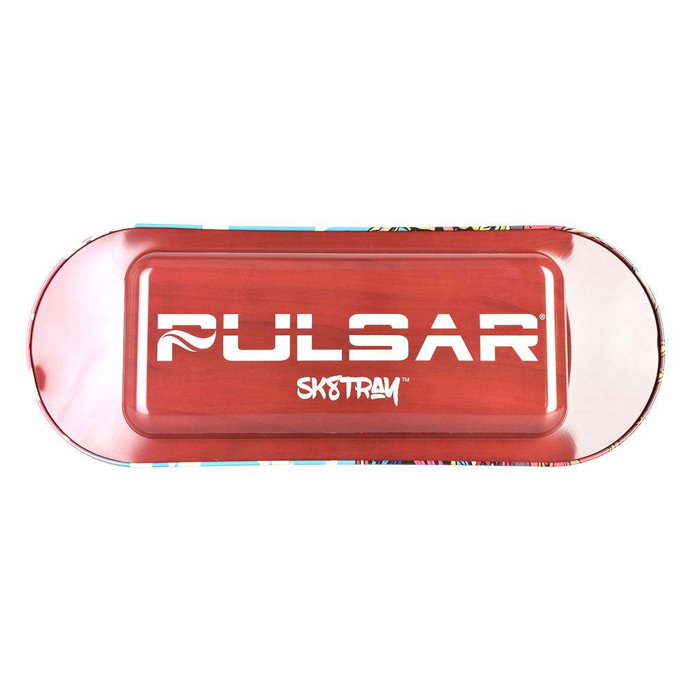 Pulsar SK8Tray Metal Rolling Tray with Yeti McShreddy design, large 7.25"x19.75" size, top view