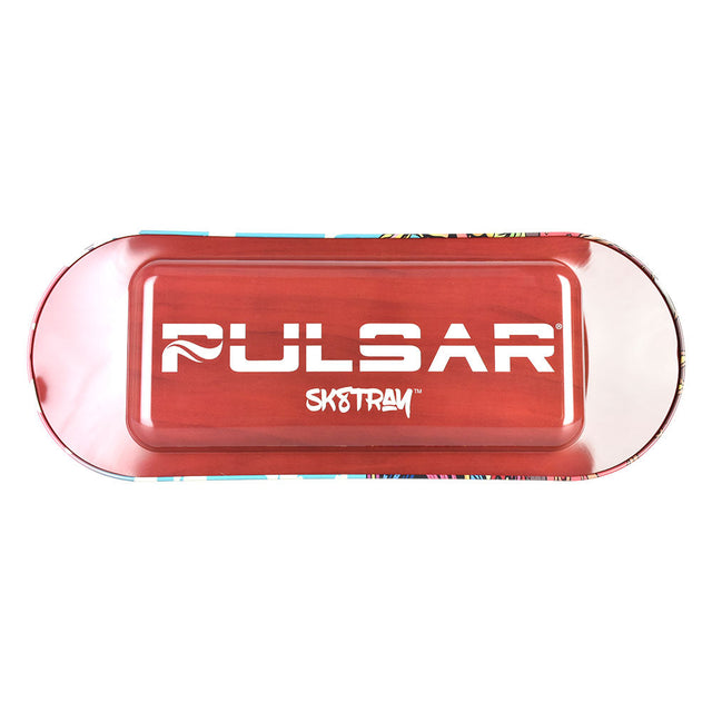 Pulsar SK8Tray Metal Rolling Tray with Yeti McShreddy design, large 7.25"x19.75" size, top view