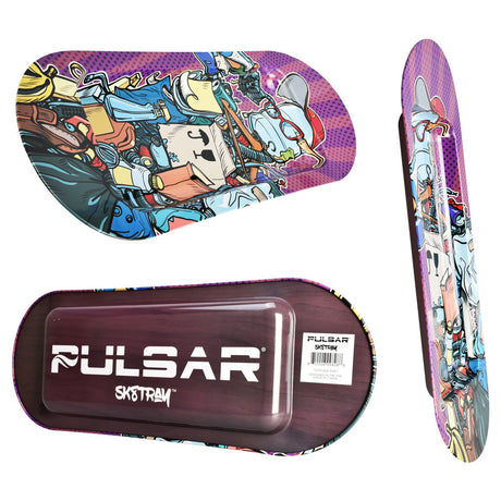 Pulsar SK8Tray Rolling Tray with Lid - Garbage Man design, Metal Build, 19.75" x 7.25" size
