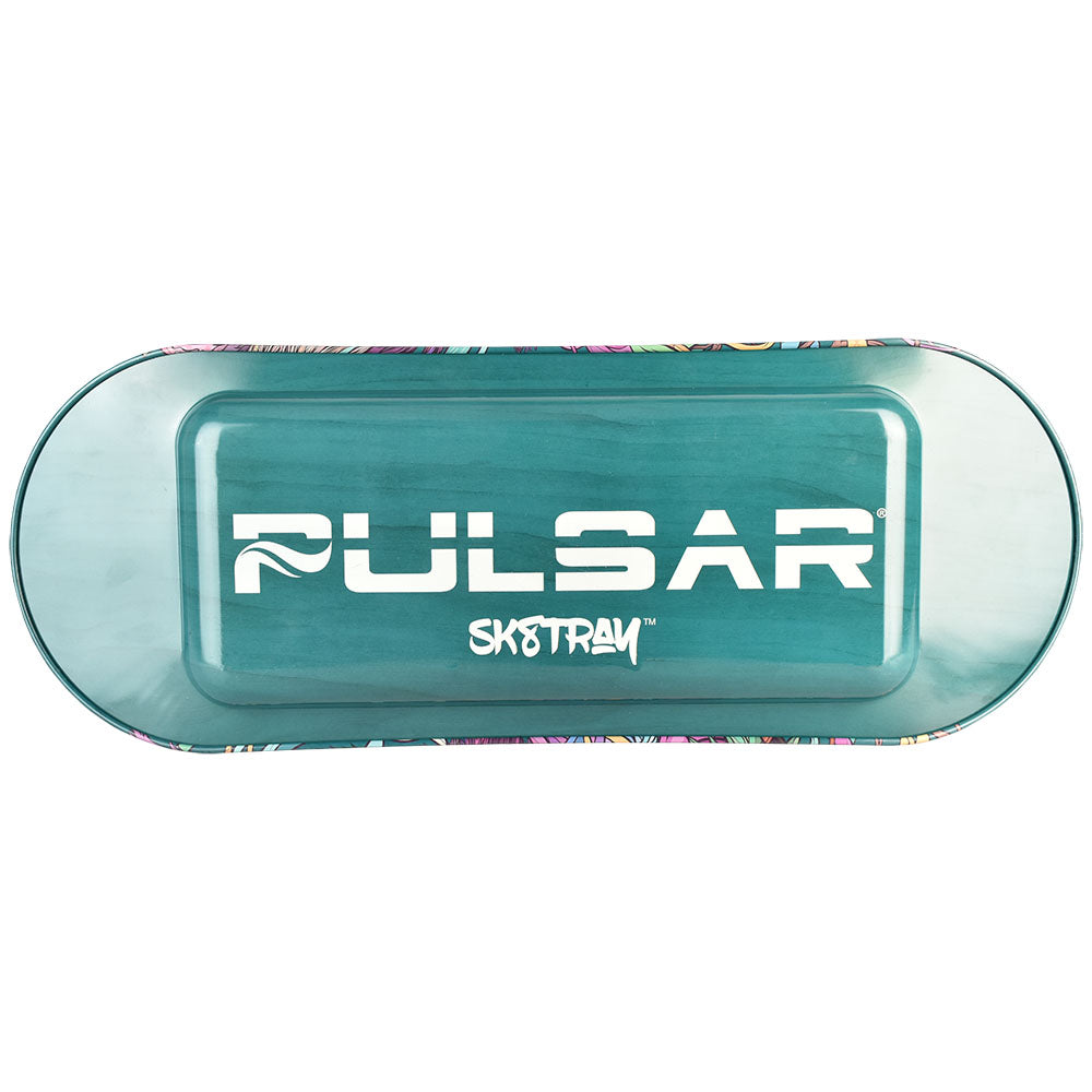 Pulsar SK8Tray Rolling Tray with Lid - MrOw Design, Metal, Top View, Closable, Skateboard Shape