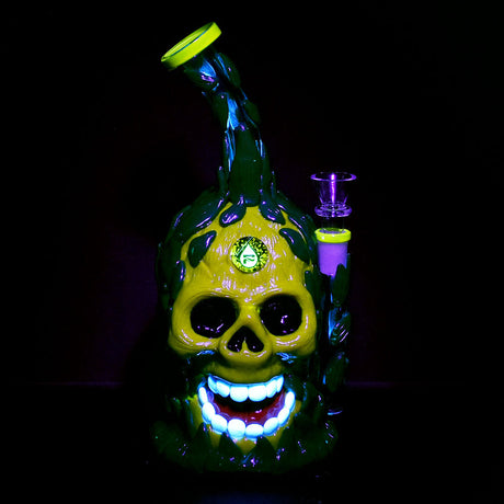 Pulsar Skull Pineapple Water Pipe, 10", 14mm Female Joint, Borosilicate Glass, Front View