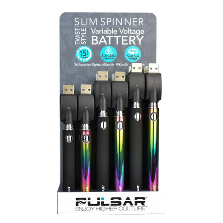 Pulsar Slim Spinner VV Batteries 24 Pack, Portable Design, Black and Rainbow