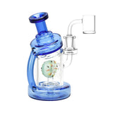 Pulsar Smoking Donuts Dab Rig in blue, 6" tall, 14mm female joint, with donut design inside, front view