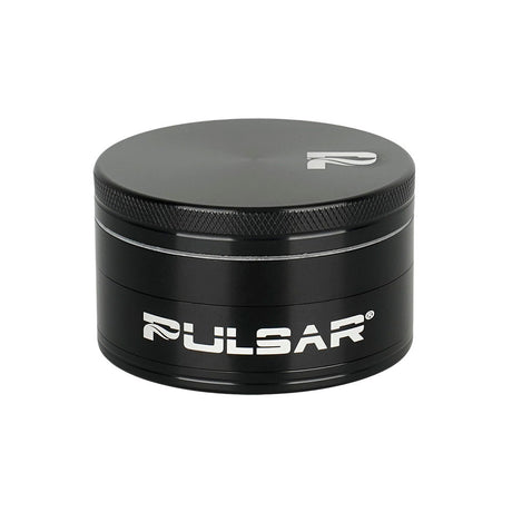 Pulsar Solid Top Aluminum Grinder in Black, 4pc, front view on seamless white background