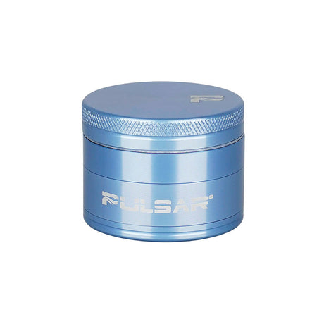 Pulsar Solid Top Aluminum Grinder, 4pc, in Blue, Front View on Seamless White Background