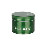 Pulsar Solid Top Aluminum Grinder in Green, 4pc with textured grip, front view on white background