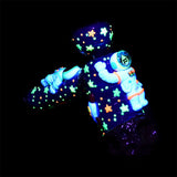 Pulsar Spaceman Bubbler Pipe with vibrant glow-in-the-dark design, 8" tall, 19mm female joint