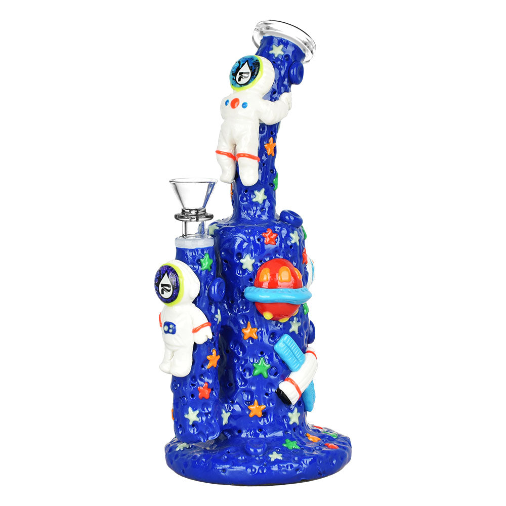 Pulsar Spaceman Water Pipe, 9.5" tall, 14mm female joint, with astronaut design and stars