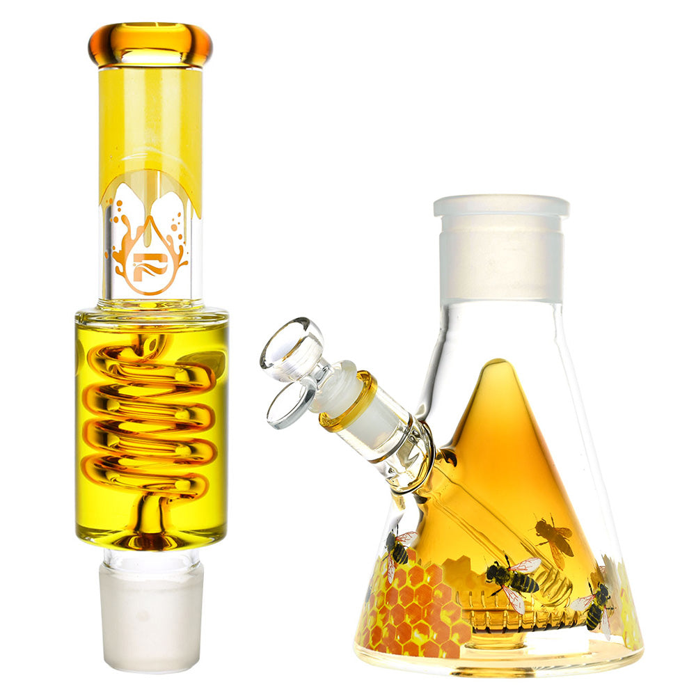 Pulsar Sweet Nectar Stackable Glycerin Beaker Bong, 16" with Honeycomb Design, Clear Borosilicate Glass